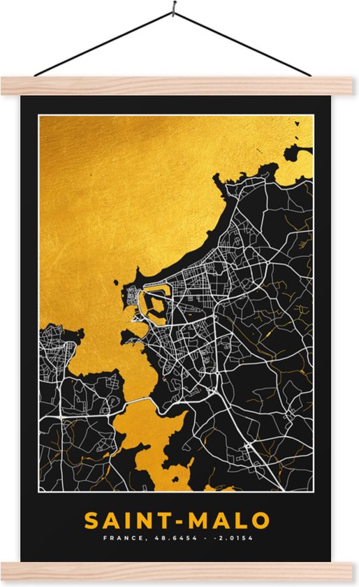 Porte-affiche avec affiche - Affiche scolaire - Plan de la ville - France - Carte - Saint-Malo - Carte - 120x180 cm - lattes vierges