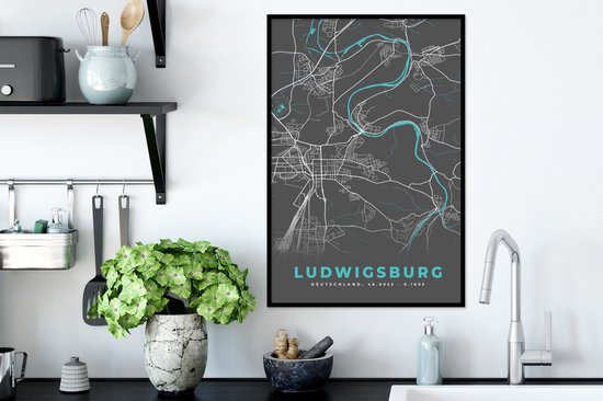 Cadre photo avec affiche - Plan de la ville - Ludwigsburg - Allemagne - Plan - Carte - 40x60 cm - Cadre pour affiche