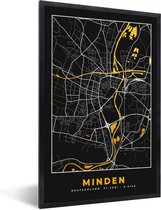 Fotolijst incl. Poster - Kaart – Plattegrond – Stadskaart – Minden – Duitsland – Goud - 20x30 cm - Posterlijst