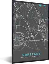 Fotolijst incl. Poster - Erfstadt– Stadskaart – Blauw – Plattegrond – Stadskaart – Kaart - Duitsland - 60x90 cm - Posterlijst