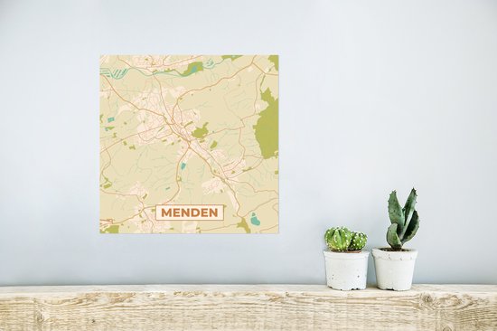 Affiche Menden - Vintage - Plan de ville - Carte - Plan d'étage - 30x30 cm