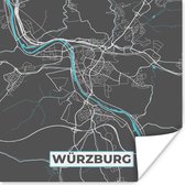 Poster Blauw – Duitsland – Plattegrond – Stadskaart – Kaart – Würzburg - 50x50 cm