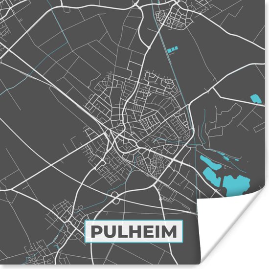 Poster Stadskaart – Kaart – Pulheim – Blauw – Duitsland – Plattegrond - 75x75 cm