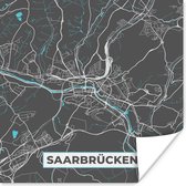 Poster Blauw – Duitsland – Plattegrond – Stadskaart – Kaart – Saarbrücken - 50x50 cm