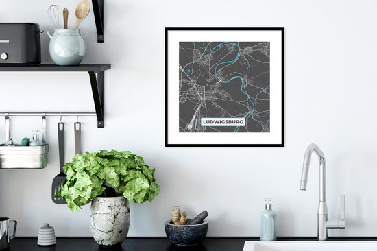 Cadre photo avec affiche - Plan de la ville - Ludwigsburg - Allemagne - Plan - Carte - 40x40 cm - Cadre pour affiche