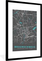 Fotolijst incl. Poster - Stadskaart – Plattegrond – Duitsland – Blauw – Braunschweig – Kaart - 60x90 cm - Posterlijst