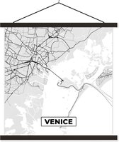 Posterhanger incl. Poster 120x120 cm - Schoolplaat - Venetië - Stadskaart - Plattegrond - Zwart Wit - Kaart - Textielposter - Zwarte latten - Plattegrond