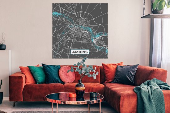 Affiche France - Carte - Plan de ville - Carte - Plan - Amiens - 100x100 cm XXL