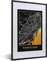 Fotolijst incl. Poster - Barcelona - Stadskaart - Plattegrond - Goud - Kaart - 40x60 cm - Posterlijst