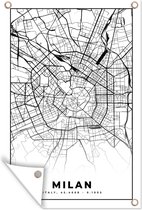 Tuinposters buiten Milaan - Stadskaart - Zwart Wit - Plattegrond - Kaart - 60x90 cm - Tuindoek