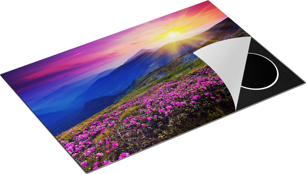 Chefcare Inductie Beschermer Roze Rhododendron Bloemenveld - Bergen - 80x52 cm - Afdekplaat Inductie - Kookplaat Beschermer - Inductie Mat