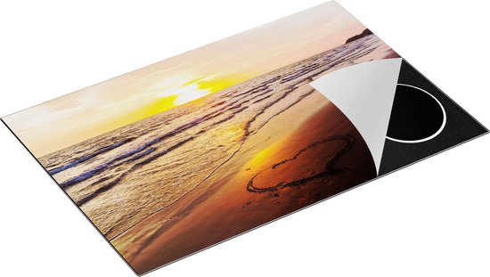Chefcare Inductie Beschermer Zonsondergang op het Strand met een Hartje - 80x52 cm - Afdekplaat Inductie - Kookplaat Beschermer - Inductie Mat