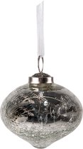 Clayre & Eef Kerstbal Ø 7 cm Zilverkleurig Glas Kerstdecoratie
