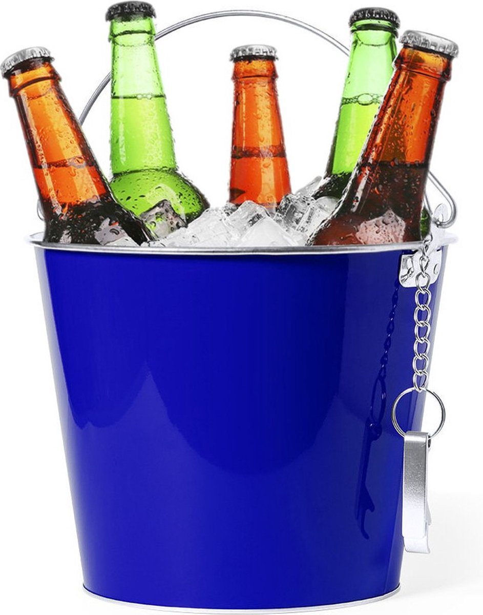 IJsemmer/bierkoeler - 6L - metaal - blauw - met flesopener - wijnkoeler - drankkoeler