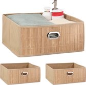 Relaxdays 3x panier de rangement salle de bain - panier en bambou - organisateur de placard - tissu de boîte de rangement - nature