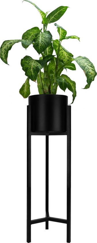 QUVIO Plantenstandaard inclusief Pot - Maat M - Bloempotten voor Binnen - Plantenbak - Plantenbak - Plantenhouder - Planten Zuilen - Bloempot - Bloempot op Poten - Plantenpot - 22 x 22 x 75 cm - Zwart - Metaal