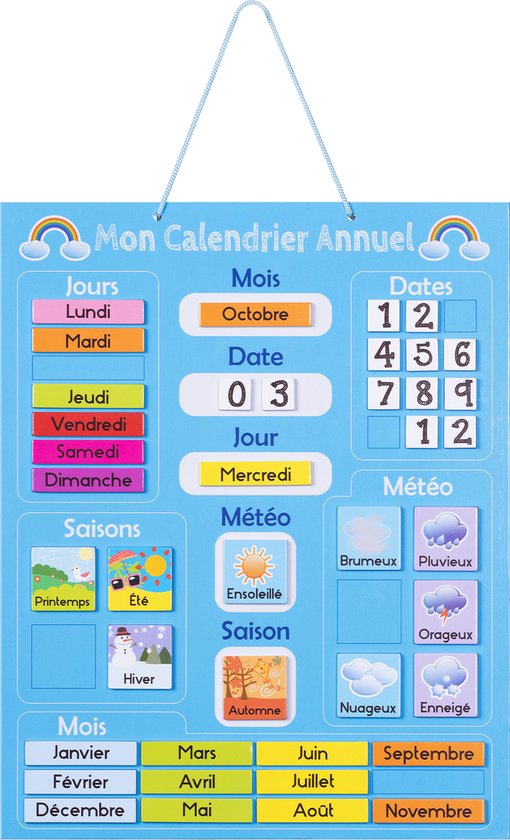 Calendrier d'apprentissage Navaris pour enfants - Tableau calendrier  magnétique avec