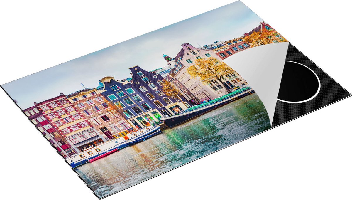Chefcare Inductie Beschermer Amsterdamse Huisjes vanaf de Gracht - 80x52 cm - Afdekplaat Inductie - Kookplaat Beschermer - Inductie Mat