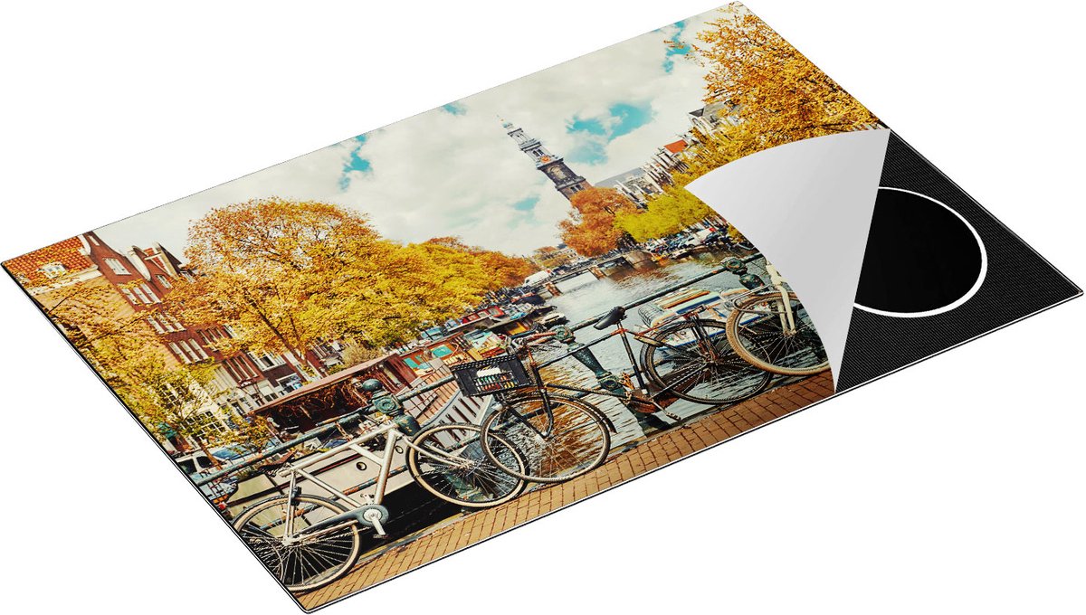 Chefcare Inductie Beschermer Amsterdamse Brug bij een Brug met Fietsen - 80x52 cm - Afdekplaat Inductie - Kookplaat Beschermer - Inductie Mat