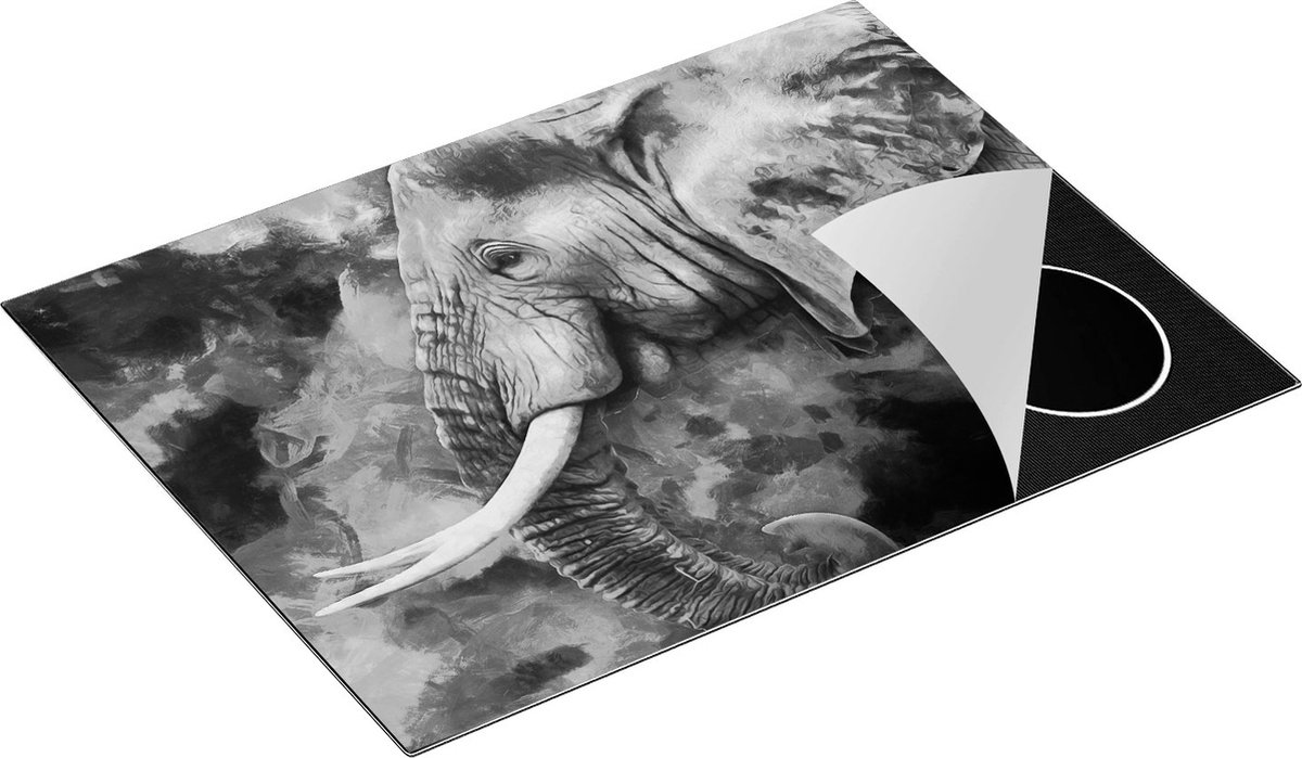 Chefcare Inductie Beschermer Olifant - Abstract - Zwart Wit - 70x55 cm - Afdekplaat Inductie - Kookplaat Beschermer - Inductie Mat