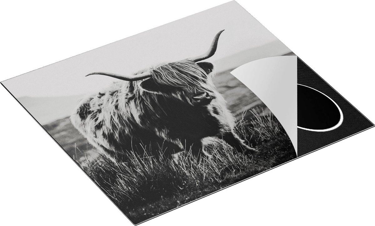 Chefcare Inductie Beschermer Schotse Hooglander Koe - Zwart Wit - 60x50 cm - Afdekplaat Inductie - Kookplaat Beschermer - Inductie Mat