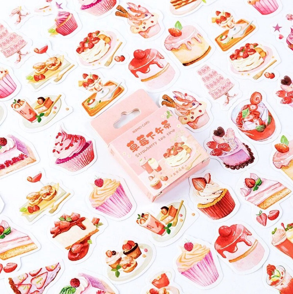 Bullet Journal Stickers - Planner Agenda Stickers - 46 Stuks - Aardbeien - Gebakjes - Taartjes - High Tea - Strawberries - Scrapbook stickers - Bujo stickers - Stickervellen - Stickers volwassenen en kinderen