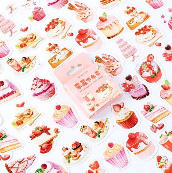Bullet Journal Stickers - Planner Agenda Stickers - 46 Stuks - Aardbeien - Gebakjes - Taartjes - High Tea - Strawberries - Scrapbook stickers - Bujo stickers - Stickervellen - Stickers volwassenen en kinderen