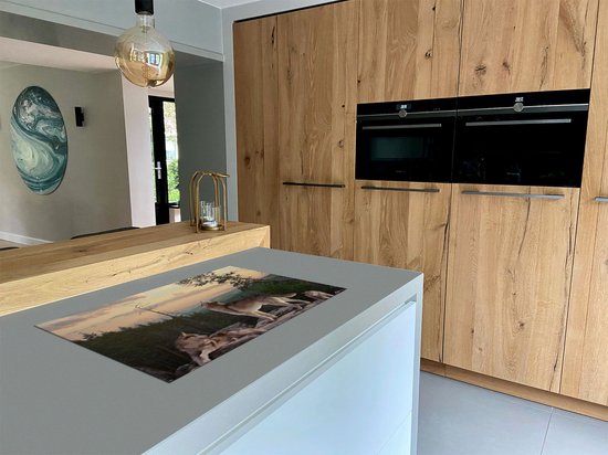 Chefcare Inductie Beschermer Drie Wolven op een Rots in het Bos - 89,6x51,6 cm - Afdekplaat Inductie - Kookplaat Beschermer - Inductie Mat