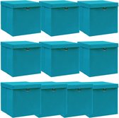 vidaXL - Opbergboxen - met - deksel - 10 - st - 32x32x32 - cm - stof - babyblauw