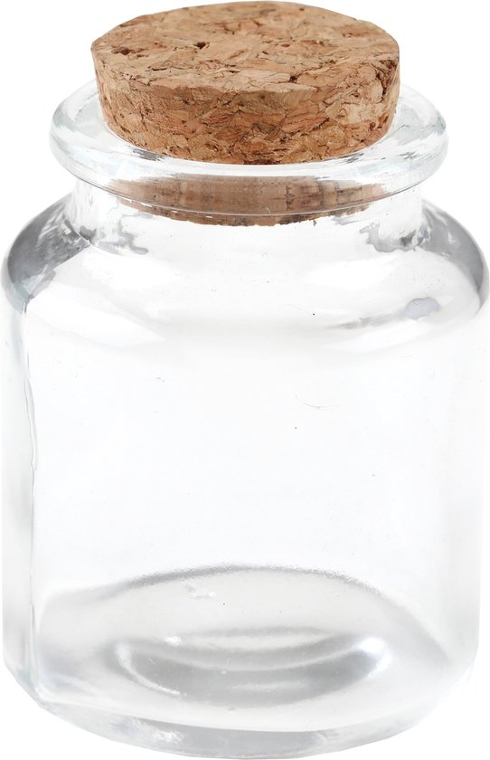 120x petites bouteilles/bocaux en verre 5 x 6 cm avec bouchons en liège - Petits bocaux/pots de conservation apothicaires