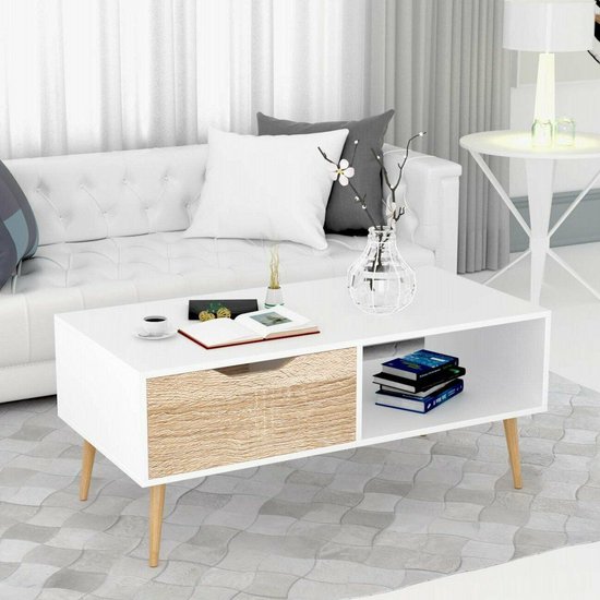 Multifunctionele salontafel - omgevormd tot tafel en 4 krukken - 2 lades - Wit