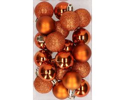 Cosy & Trendy Kleine kerstballen - oranje - D3 cm - kunststof - mat/glans/glitter - kerstversiering