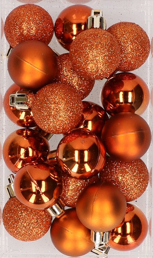 20x stuks kunststof kerstballen oranje 3 cm mat/glans/glitter - Kerstversiering