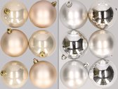 12x stuks kunststof kerstballen mix van champagne en zilver 8 cm - Kerstversiering
