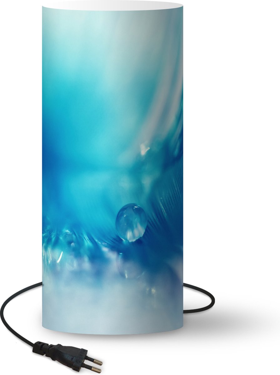 Lamp - Nachtlampje - Tafellamp slaapkamer - Veren achtergrond met dauw - 54 cm hoog - Ø22.9 cm - Inclusief LED lamp
