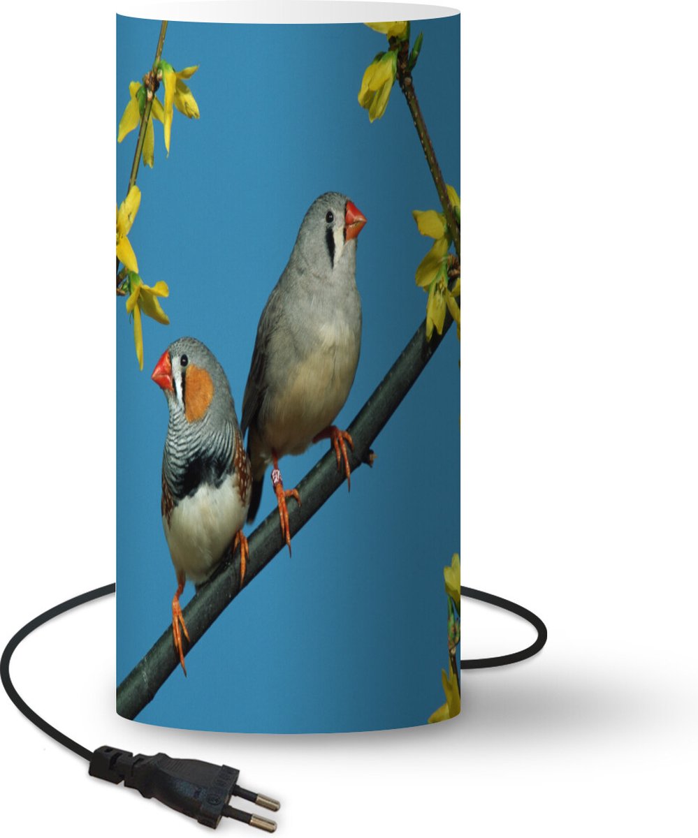 Lamp - Nachtlampje - Tafellamp slaapkamer - Twee Zebravinken in de blauwe lucht, - 54 cm hoog - Ø24.8 cm - Inclusief LED lamp