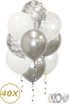 Zilveren Ballonnen Confetti Verjaardag Versiering Abraham Witte Helium Ballonnen Huwelijk Versiering Sarah – 40 Stuks