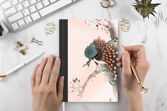 Carnet - Carnet d'écriture - Paon - Arbre - Fleurs - Japonais - Scandinave - Carnet - Format A5 - Bloc-notes