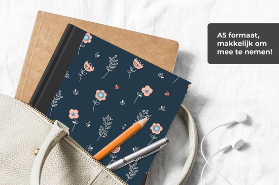 Carnet - Carnet d'écriture - Bloem - Insectes - Motifs - Carnet - Format A5 - Bloc-notes