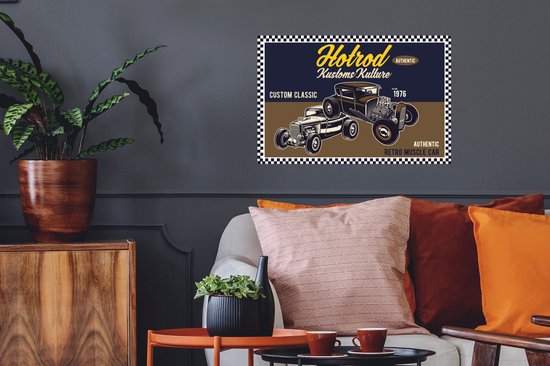 Stickers Stickers muraux - Mancave - Voiture - Rétro - Blauw - Marron - 60x40 cm - Feuille adhésive