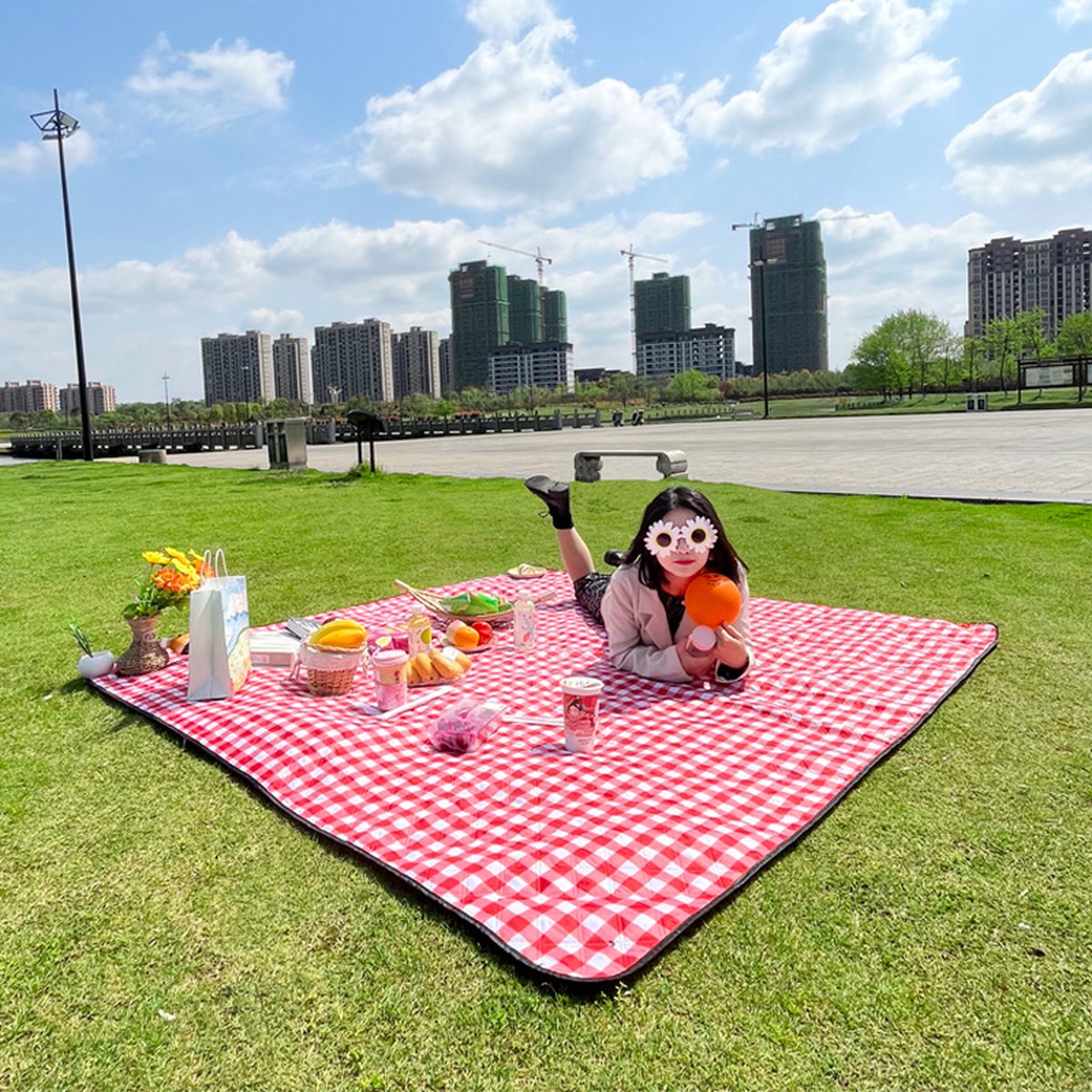 Fuegobird- Picknickdeken-200 x 200 cm-Stranddeken- Opvouwbare campingdeken- Waterdicht- Zanddichte picknickmat- Draagbare tuin-strandmat- Machinewasbaar- voor kamperen- Tuin- Park- Strand-geschikt voor kinderen's kruipdeken (rood) — cadeau in Sport & Outdoor - foto 2