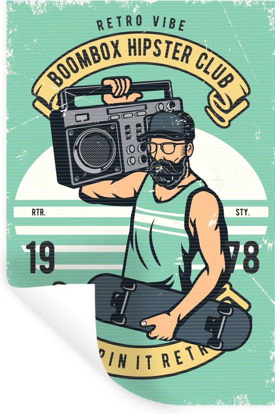 Muurstickers - Sticker Folie - Radio - Skateboard - Retro - 20x30 cm - Plakfolie - Muurstickers Kinderkamer - Zelfklevend Behang - Zelfklevend behangpapier - Stickerfolie