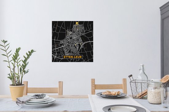 Stickers muraux - Film autocollant - Etten Leur - Plan de la ville - Carte - Plan d'étage - Black and Gold et Or - 80x80 cm - Film adhésif - Stickers muraux Chambre d'enfant - Papier peint autocollant - Papier peint autocollant - Film autocollant