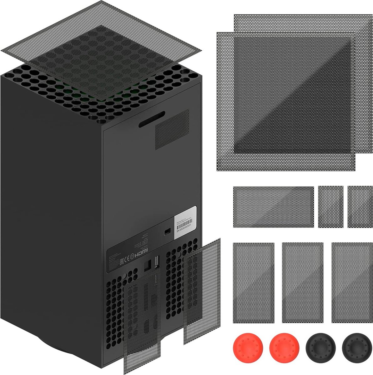 YONO Bescherming Accessoires Set geschikt voor Xbox Series X - Stof Filters - Thumb Grips Zwart en Rood