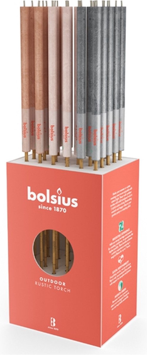 32 stuks Bolsius tuinkaarsfakkels - assorti chic rustiek in display 1130/30 (7 uur)