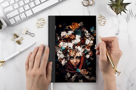 Carnet - Carnet - Fleurs - Papillon - Femme - Foulard - Carnet - Format A5 - Bloc-notes