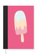 Notitieboek - Schrijfboek - Illustratie van een ijsje op een roze achtergrond - Notitieboekje klein - A5 formaat - Schrijfblok