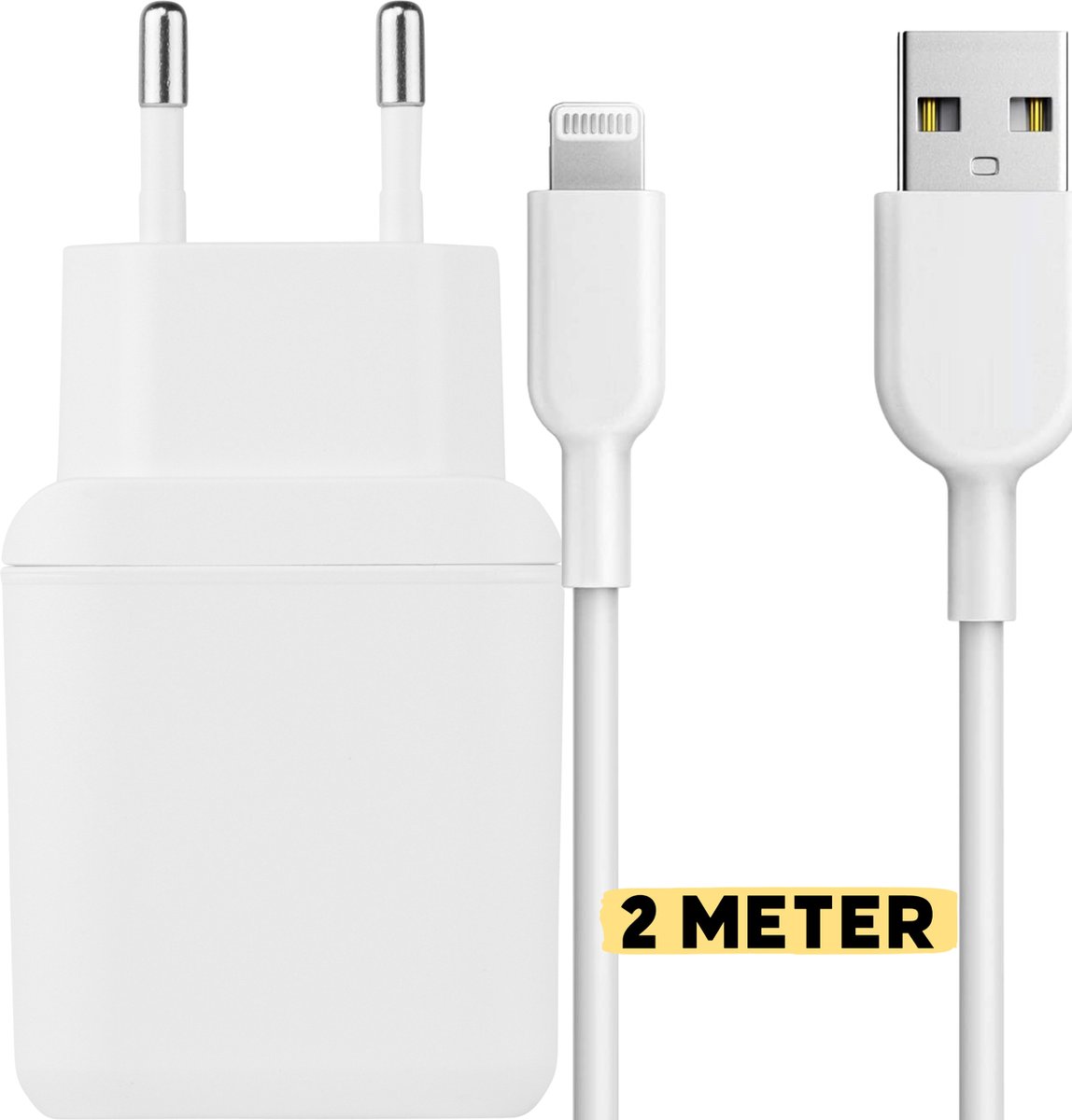 12W USB Oplader Set met geschikt voor iPhone Oplaadkabel - 2 Meter - Voor 7, 8, SE, X, 11, tablet 5e, 6e, 7e generatie