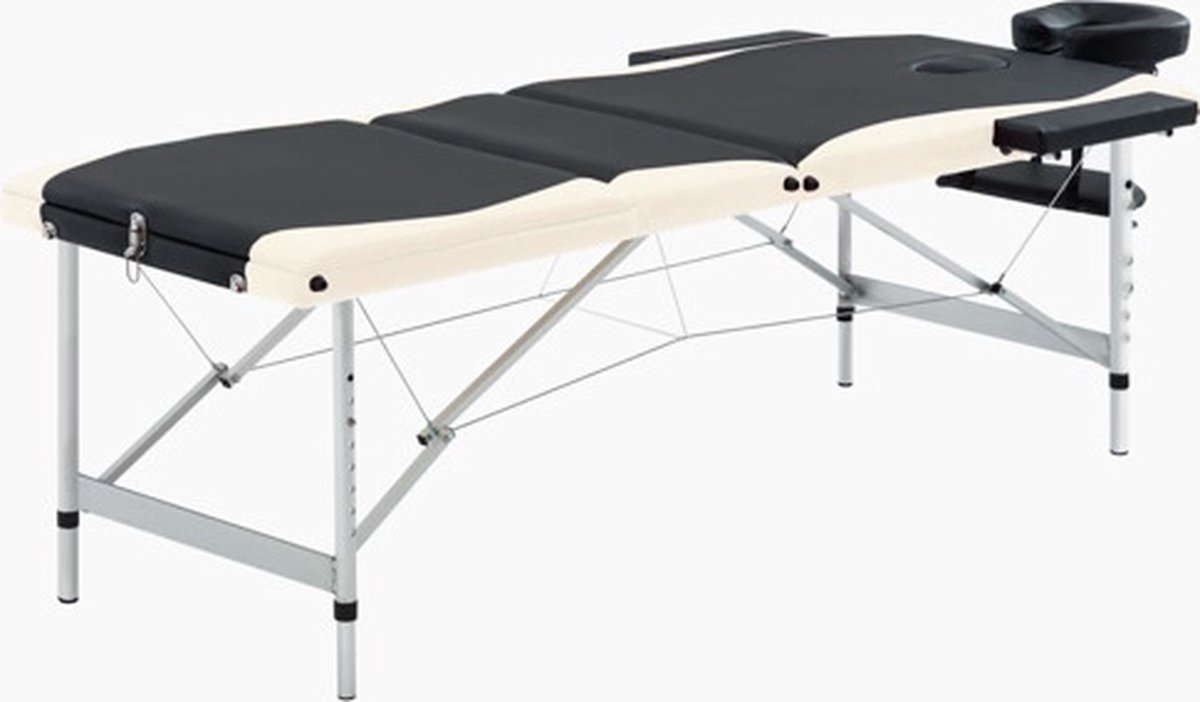 Goedkoopste vidaXL - Massagetafel - inklapbaar - 3 - zones - aluminium - zwart - en - beige