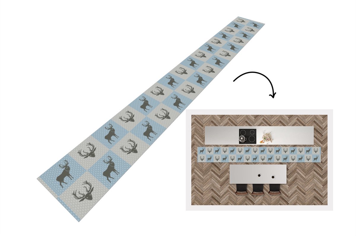 KitchenYeah Keukenloper - Keukenmat - Hert - Stippen - Blauw - 480x60 cm - Keuken vloerkleed Multicolor